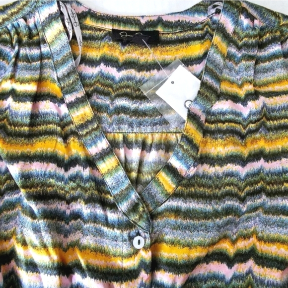 Jessica Simpson Shiloh dress size L button front ruffle hem V neck print NWT - Picture 3 of 14